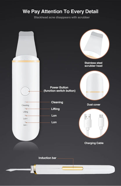 UltraGlow Scrubber: Ultrasonic Skin Spatula for Vibrant Facial Care