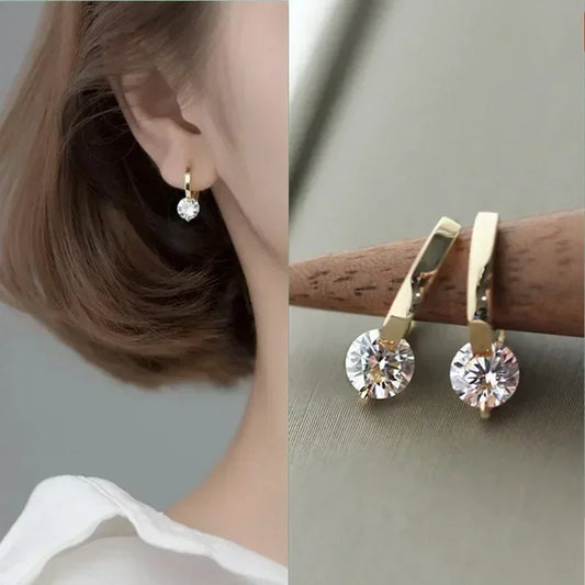 ZirconElegance 2024: Chic Gold Round Zircon Drop Dangle Earring