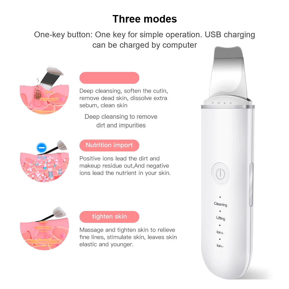 UltraGlow Scrubber: Ultrasonic Skin Spatula for Vibrant Facial Care