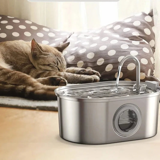 SilentStream: Ultra-Quiet Stainless Steel Pet Drinking Fountain with Viewing Window